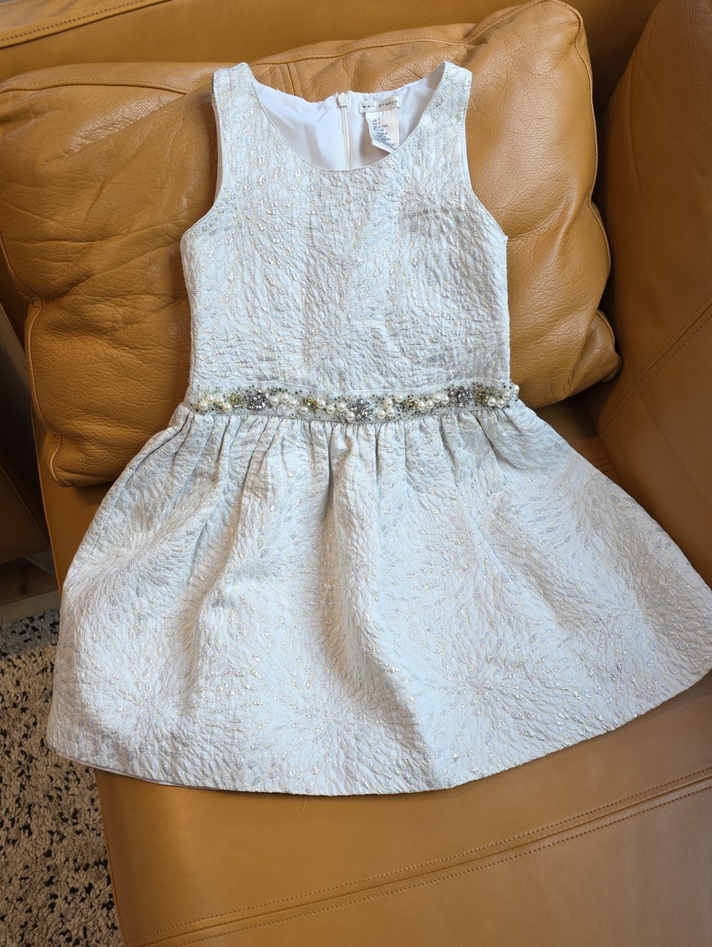 Girls White Sparkle Belted Party Dress